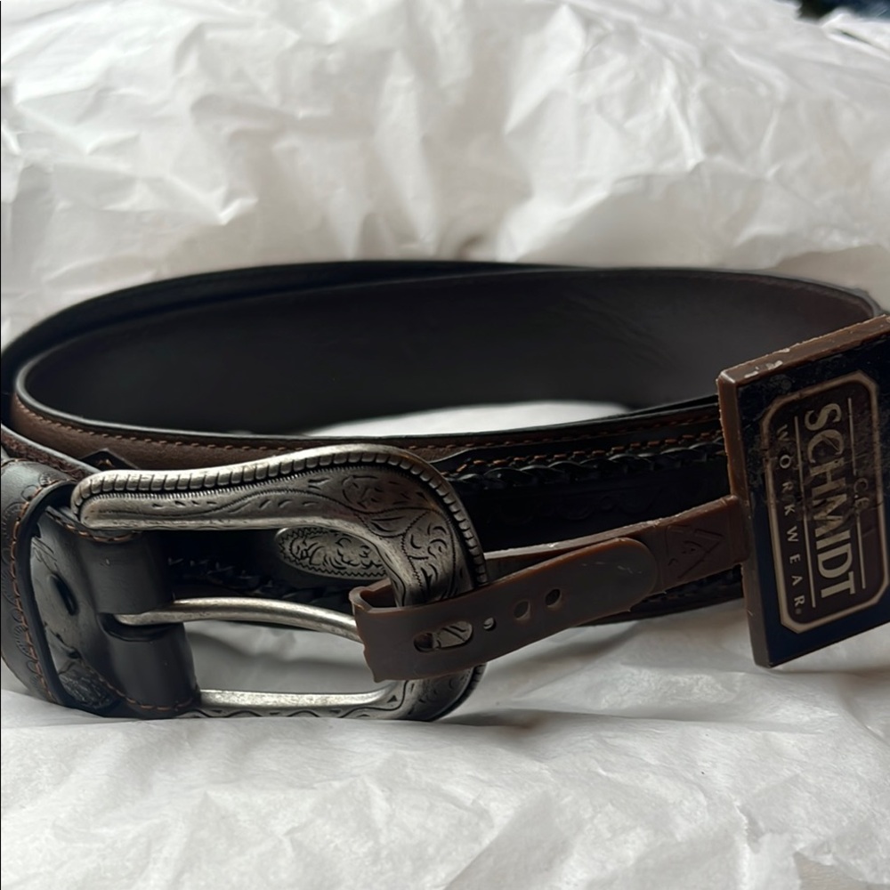 Schmidt Workwear Leather Belt with Silver Buckle. Size Mens 40”   New